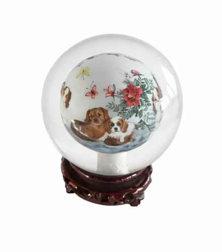RARE, Vintage Handpainted Crystal Paperweight featuring Cavalier King Charles Spaniels