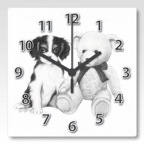 Tricolour Pup with Teddy Clock