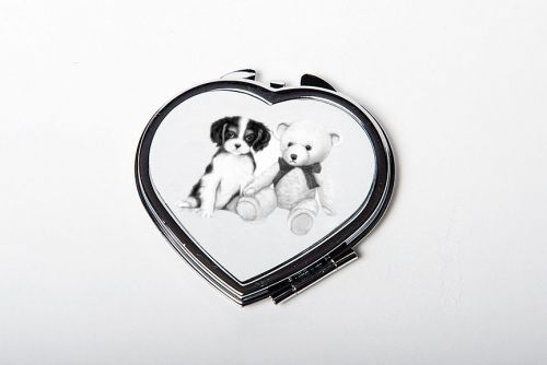 Tricolour Teddy heart mirror compact