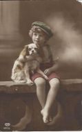 Boy With Spaniel Vintage Postcard